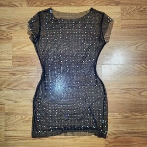 Pearl Jewel Embellished Mesh Mini Dress Sz S
